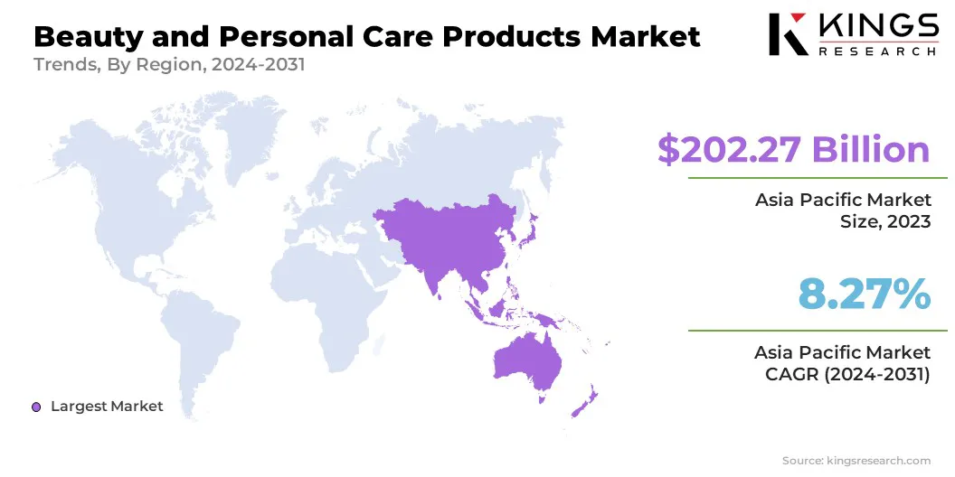 Beauty and Personal Care Products Market Size & Share, By Region, 2024-2031