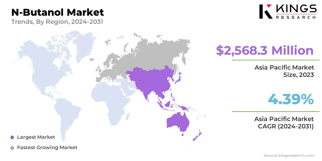 N-Butanol Market Size & Share, By Region, 2024-2031